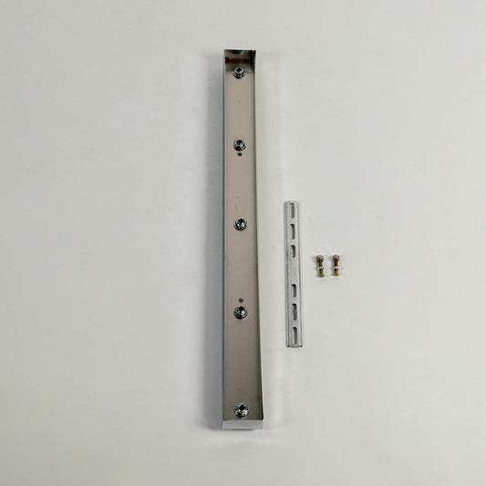 Linear metal ceiling plate shown on white background with mounting slots screws and fittings designed to support multiple pendant light installations securely.