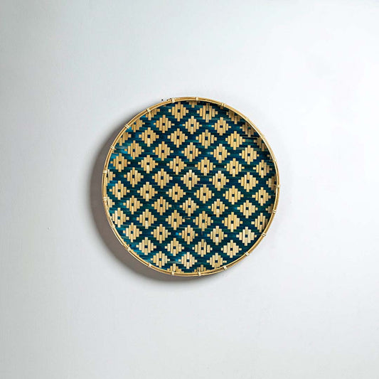 Bird's eye Handwoven Bamboo Basket - Beige & Blue