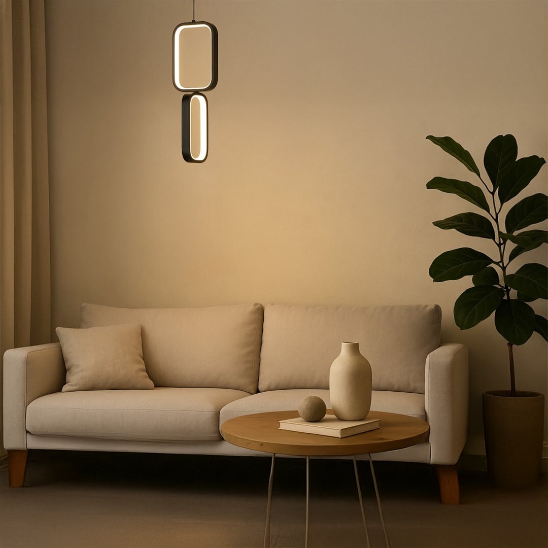 Gold metal LED wall lights with warm illumination adding elegance to contemporary living room decor.