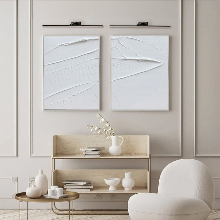 Black metal picture light styled on a modern interior wall adding warm focused illumination for elegant home decor.