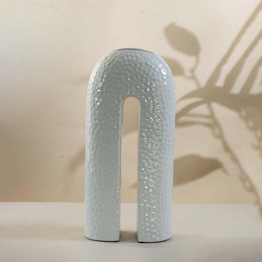 Modern U Shape White Ceramic Vase - Large