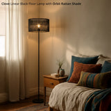 Clove Linear Black Floor Lamp with Orbit Rattan Shade