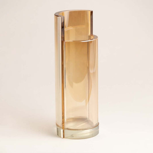 Amber vase product shot on white background showing transparent amber vase packshot designed for e-commerce.