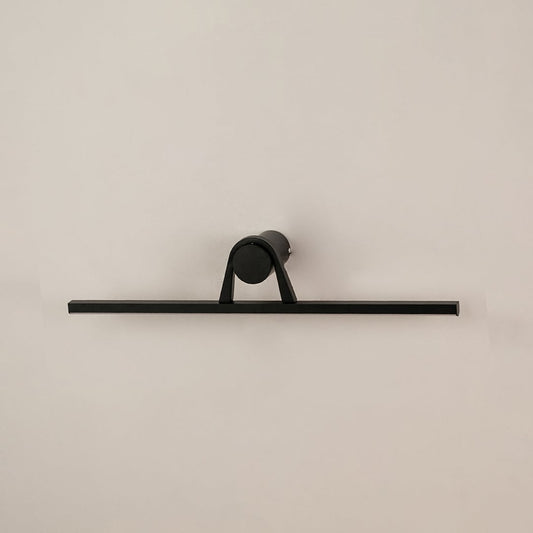 Black metal picture light on a white background with light off highlighting its bold minimal modern design.