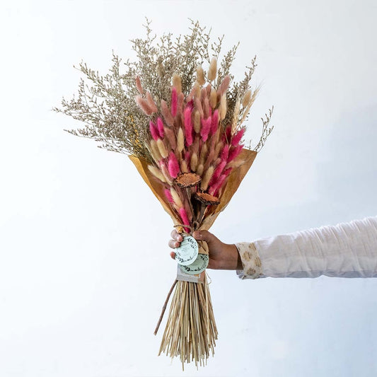 Dried pastel botanical mix bouquet on white background featuring soft colors preserved texture and calming decor for modern interiors.