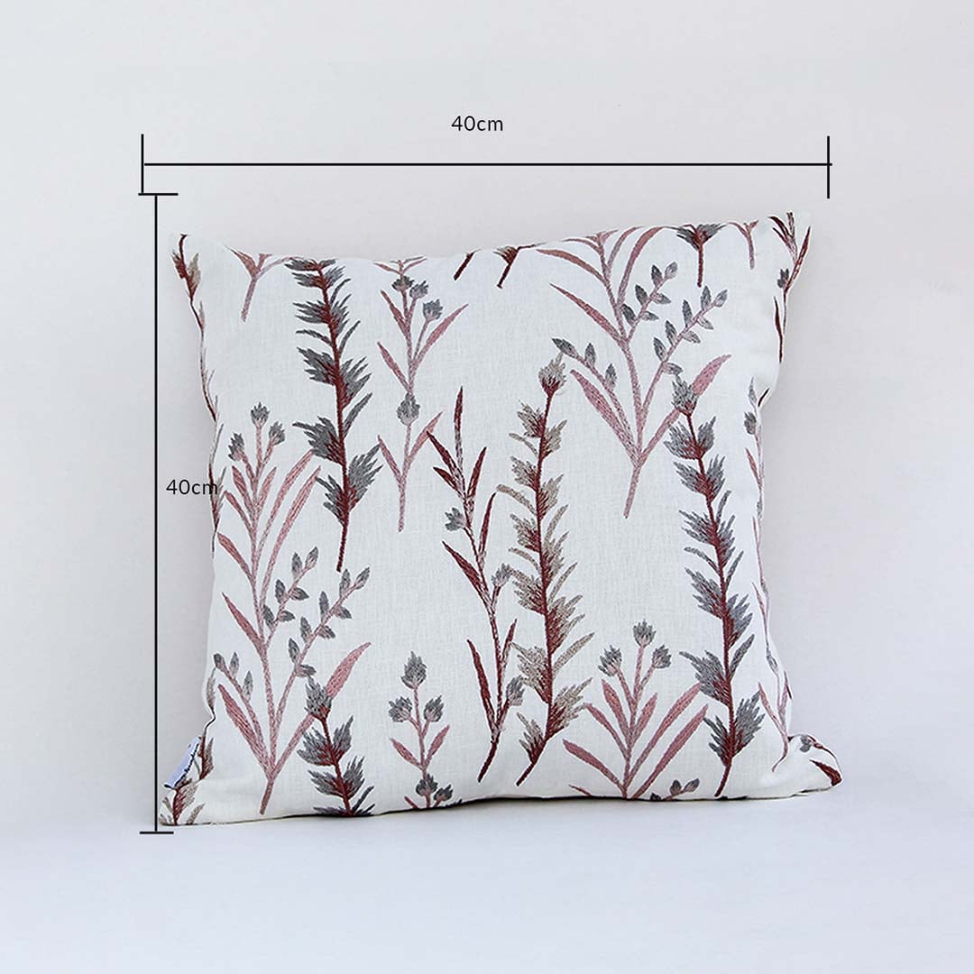 Cushion cover with brown botanical pattern shown with measurement lines marking its 40 cm x 40 cm size ideal for enhancing home décor and adding natural style to interiors.