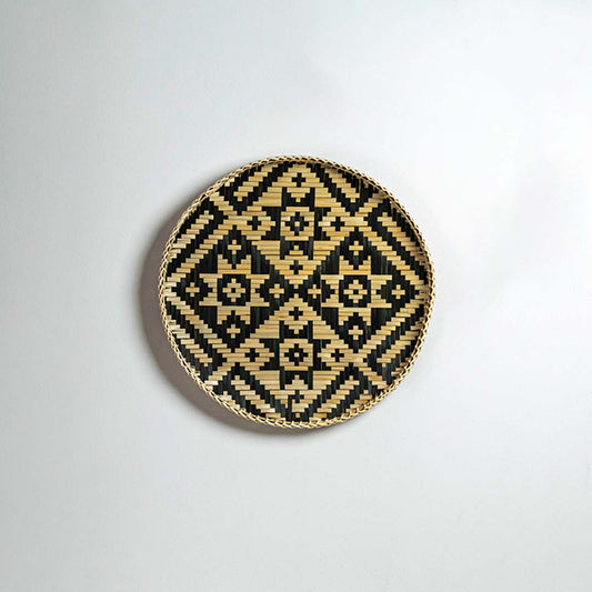 Floral Handwoven Bamboo Basket - Beige & Black