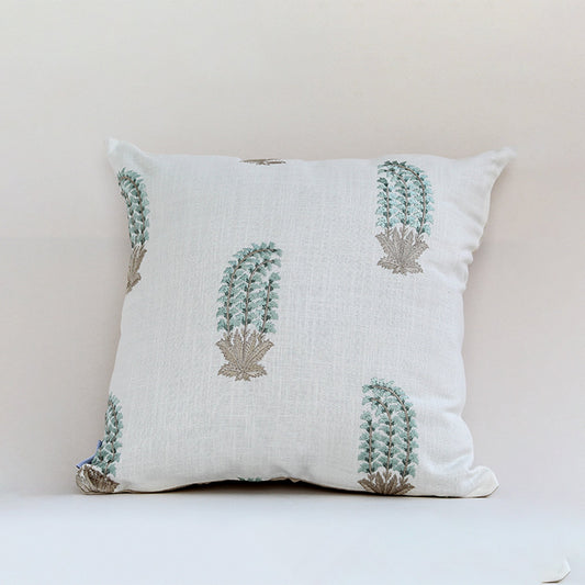 Green Fleur Embroidered Cushion Cover