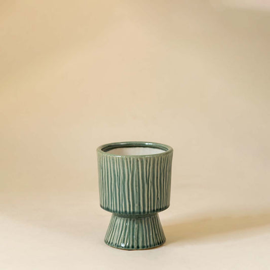 Green Striped Ceramic Golden Vase - Small