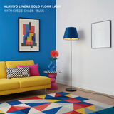 Klaviyo Linear Gold Floor Lamp with Suede Shade - Blue