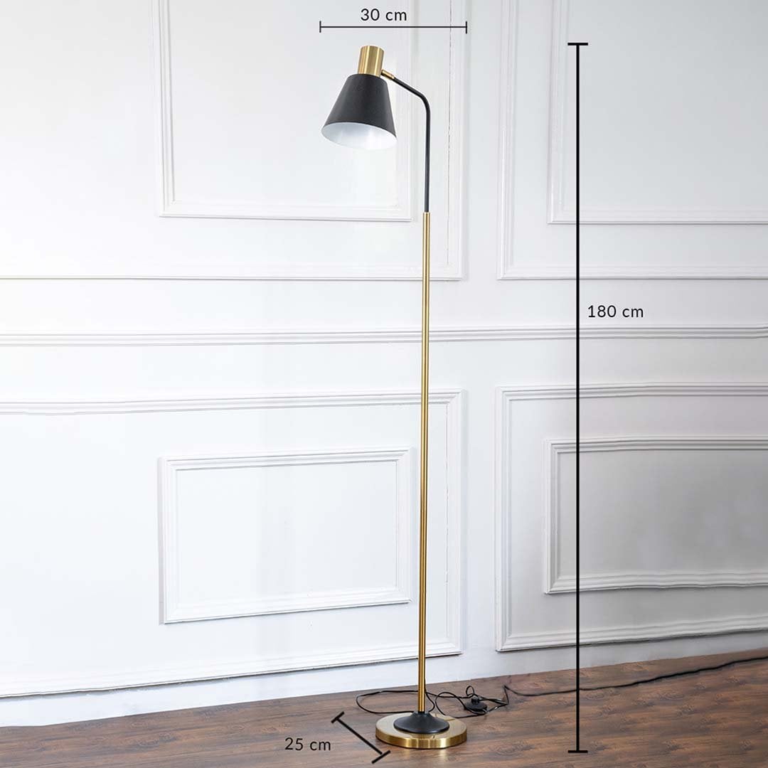 Floor lamp with size reference showing height 180 cm 25 cm round base and 30 cm lampshade ideal for homes and offices.
