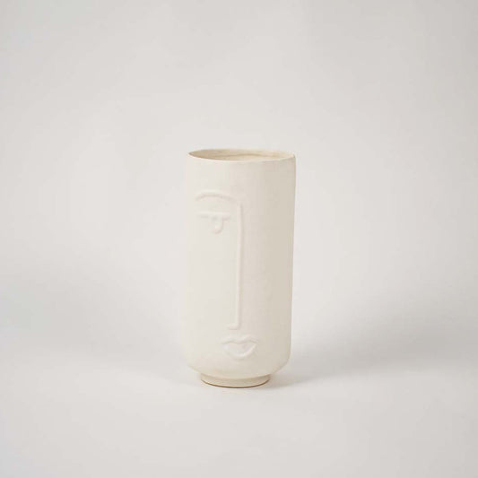 Human One Sided Ceramic White Flower Vase