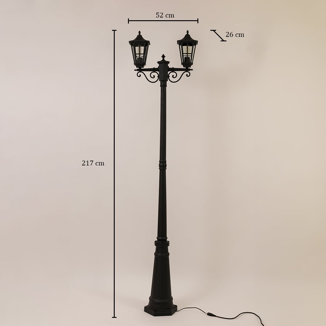 Vintage outdoor street lamp dimension image with 217 cm height and 53 cm width for decor use.