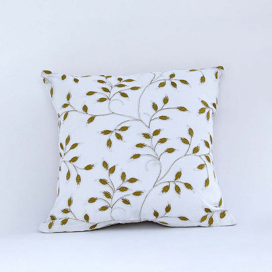 Leaf Designer Titanium Embroidered Cushion Cover