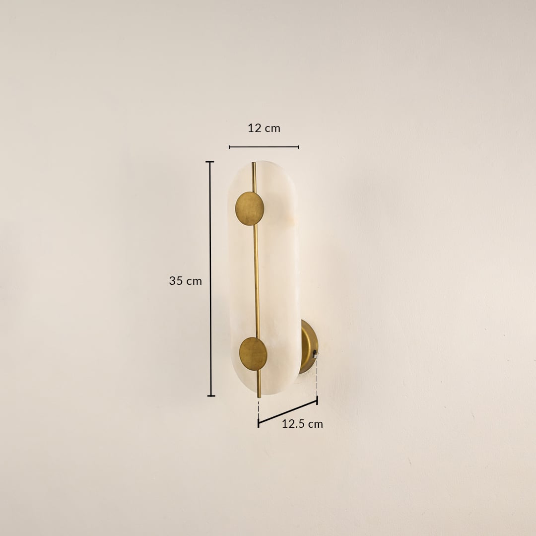 Marble gold wall light with 20 cm height 12 cm width and 12.5 cm depth for modern decor spaces.
