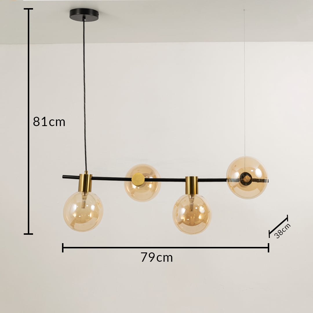 Designer amber chandelier showing 81 cm height and 79 cm width ideal for dining room kitchen island and modern home interiors.