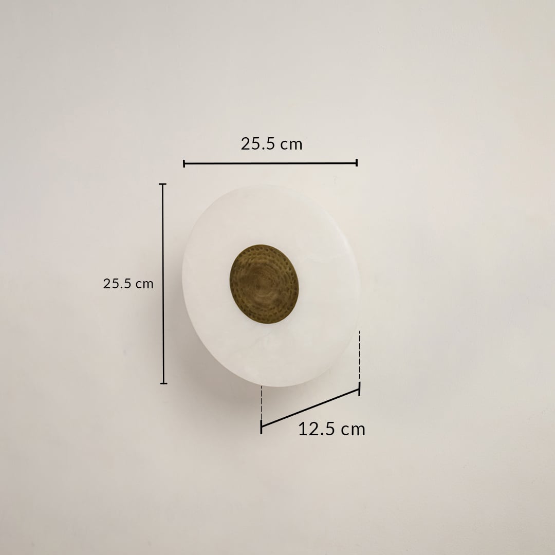 White marble wall light with 25.5 cm height 25.5 cm width and 12.5 cm depth for modern decor spaces.