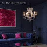 Ornate 6-Light Droplet Crystal Chandelier