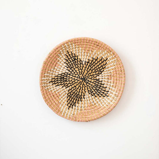 Paavo Handwoven Sabai Grass Hanging Wall Basket - Peach & Black