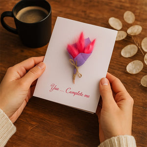 Pink Love Bugs Handmade Card | Dried Flower Gift Card