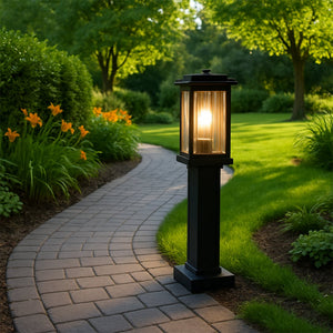 Retro Glass Outdoor Pole Lamp