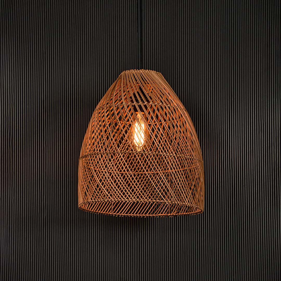 Sawan Bamboo Pendant Light Beige Light On Black Background