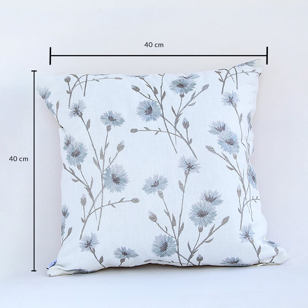 Square floral cushion measuring 40 cm by 40 cm shown clearly with size markings on white background.