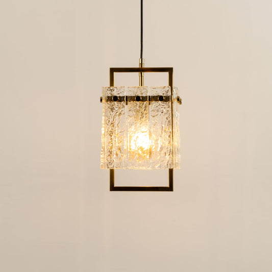 Square Frame Cracked Glass Pendant Light Gold Light On White Background