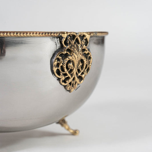 Svadika Brass and Steel Fruit Bowl Closeup