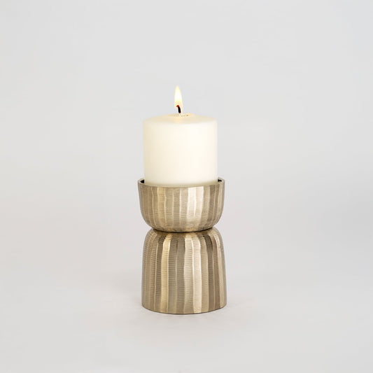 Gold metal decorative stand shown on a bright white background enhancing its hammered texture and warm metallic tone for premium home decor styling.