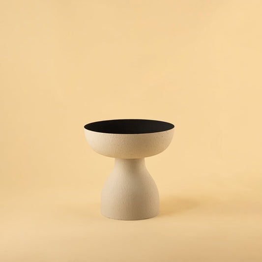 Grey modern pedestal vase bowl displayed on a clean white background highlighting its textured finish and bold form.