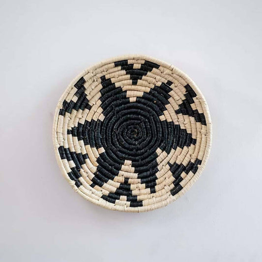 The Floral Bliss Handwoven Sabai Grass Hanging Wall Basket - Black & Beige