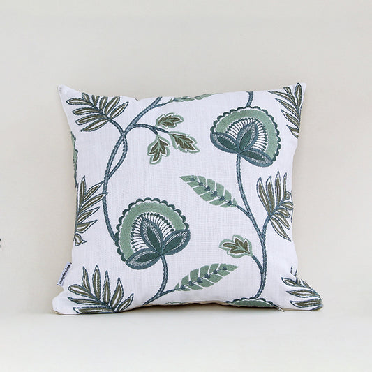 Verdant Chic Embroidered Cushion Cover
