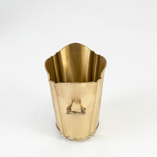 Gold metal planter with vintage design packed in sturdy black box with foam lining for safe transport and elegant gifting.