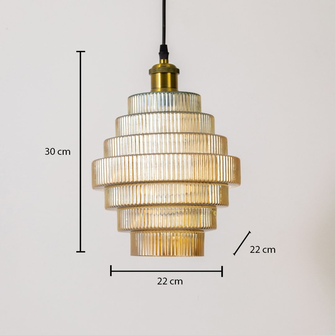 White layered glass and brass pendant light dimension image with 22 cm width and 30 cm height for luxury dining placement.