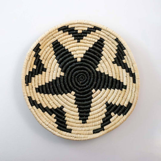 Youthful Flower Handwoven Sabai Grass Hanging Wall Basket Extra Large - Black & Beige