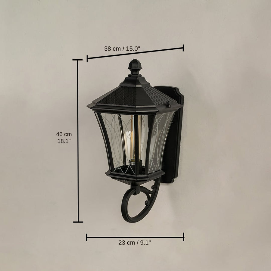 Abaca Upward Outdoor Wall Light - Large, light 46 x 20 x 30 cm (18.1 x 7.9 x 11.8 inches), canopy 12 x 30 cm (4.7 x 11.8 inches) dimensions