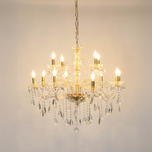 Amara 12-Light Victorian Candle Chandelier - Transaprent & Gold