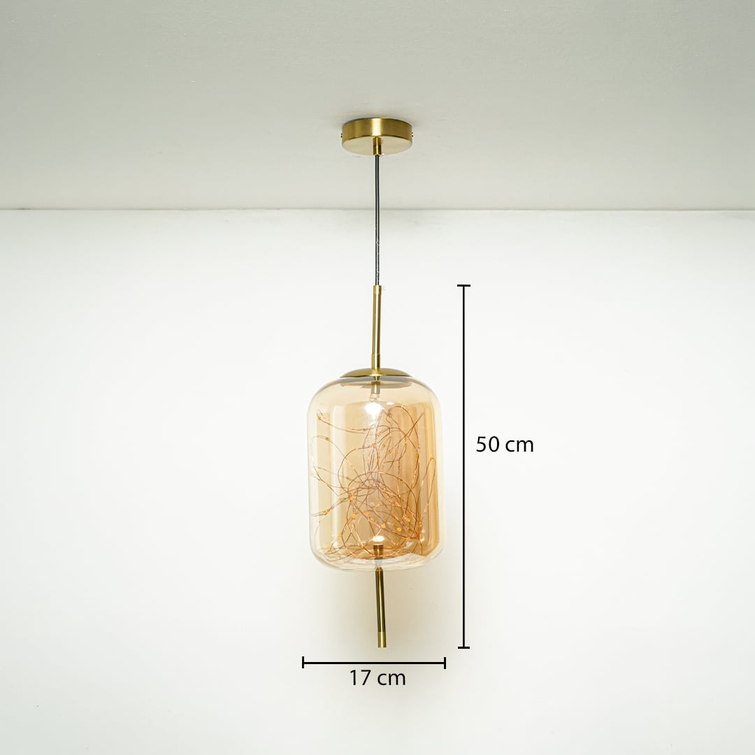 amber glass hanging lamp - cylinder dimensions