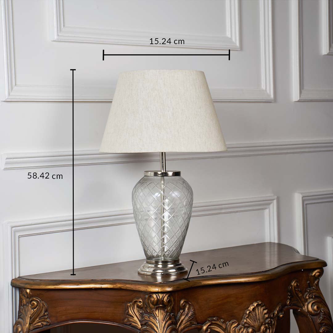 Table lamp dimensions 58.42 cm height 15.24 cm base width and 15.24 cm shade width is a decorative bedside lamp.
