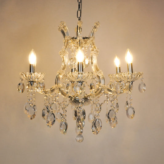 White background image of victorian chandelier for modern living room decor styling with a bright warm glow.
