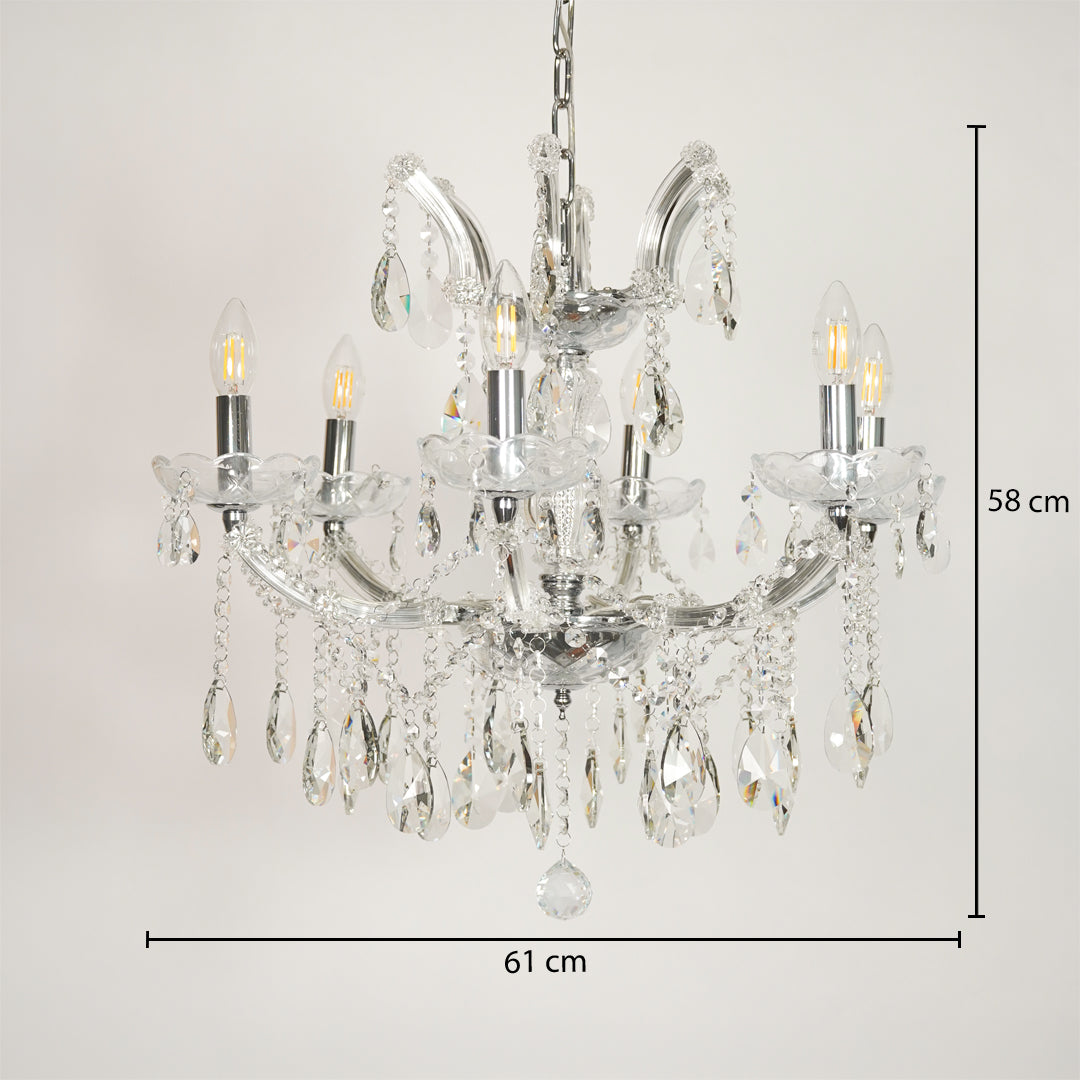 Dimension image of waterfall crystal chandelier for modern dining room decor styling with precise size measurement.