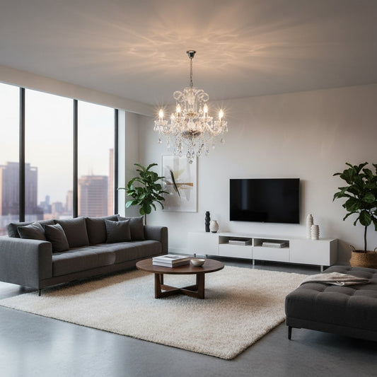 Clear crystal chandelier adds bright elegant lighting to living room or dining room ceilings creating a luxurious look.