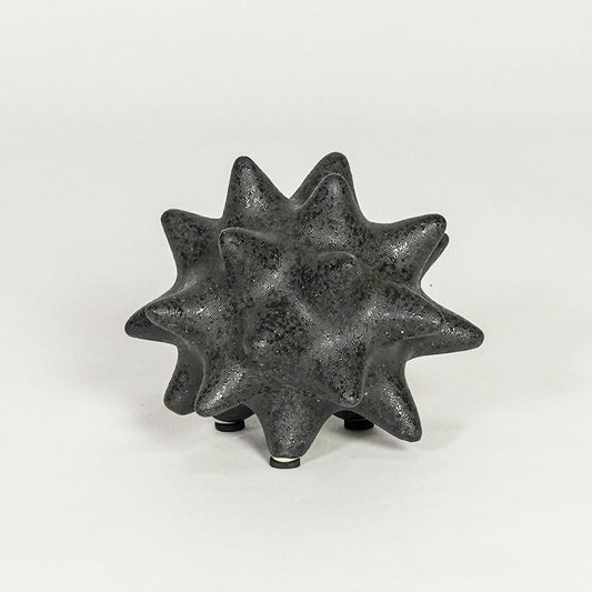 Modern black ceramic statement decor accent with starburst inspired sculpted shape for contemporary interiors.
