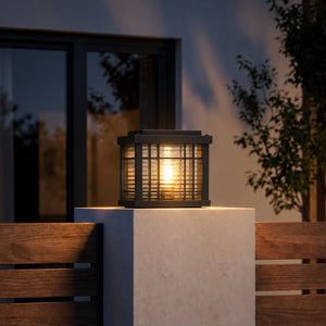 Box Pillar Outdoor Gate Light - Black