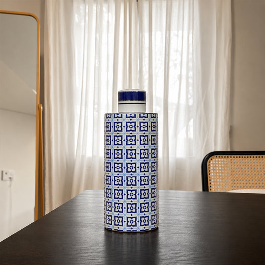 Calix Blue And White Ceramic Jar - Large