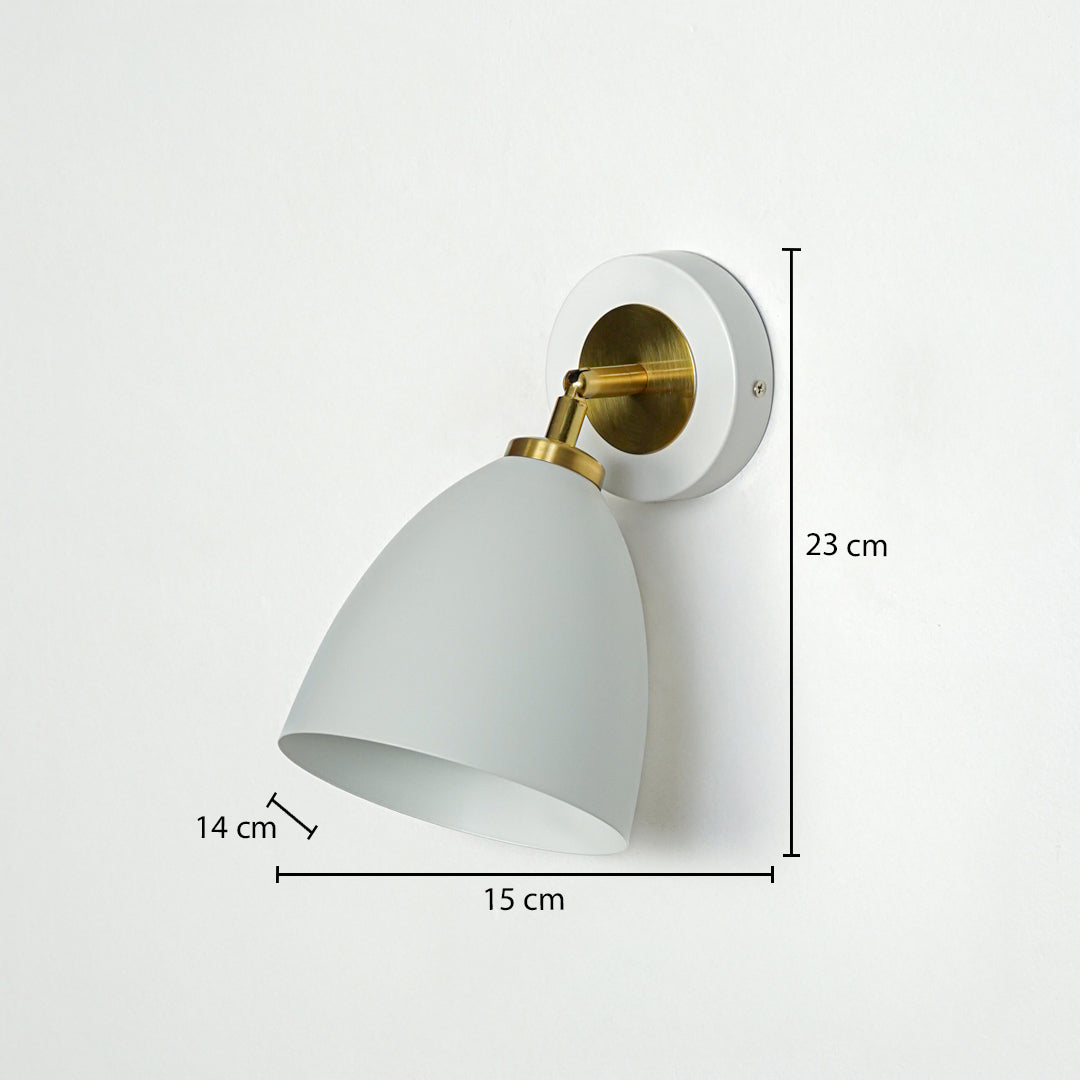 Modern white and gold metal wall light with 23cm height and 15cm width for stylish hallway bedroom decor.