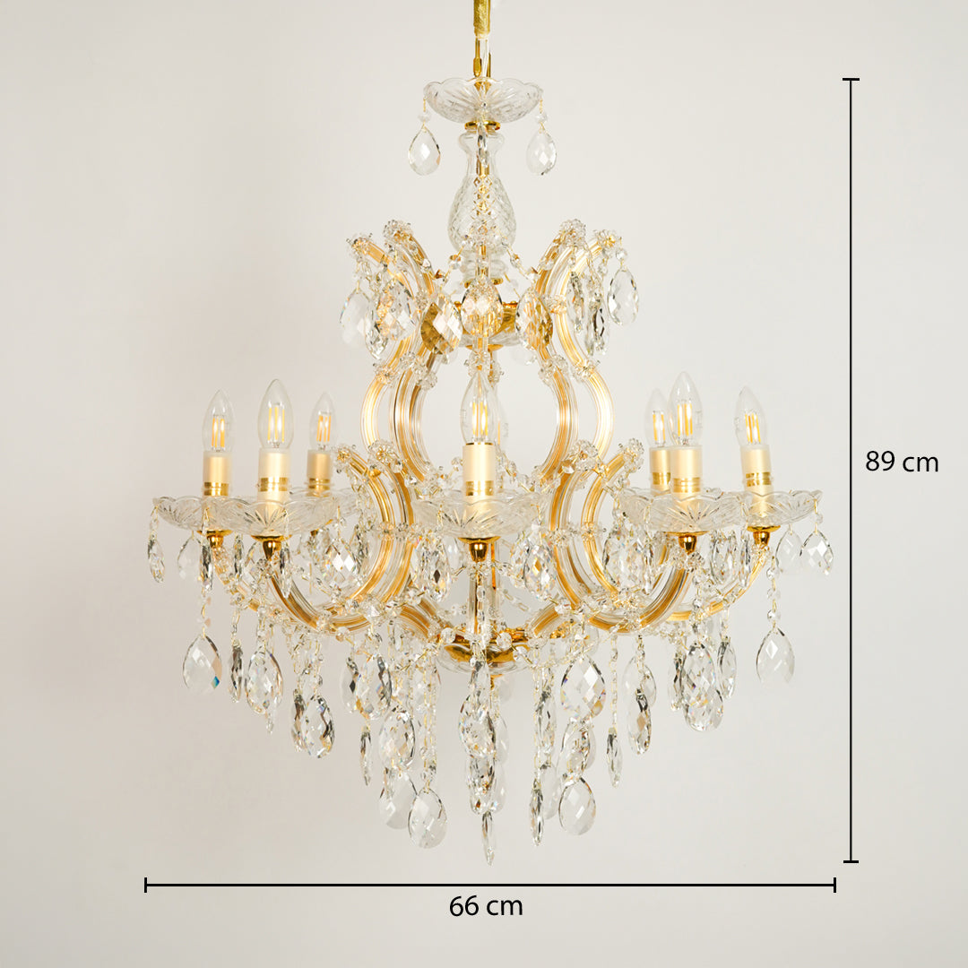 Dimension image of large candelabra chandelier for modern dining room decor styling with precise size measurement.