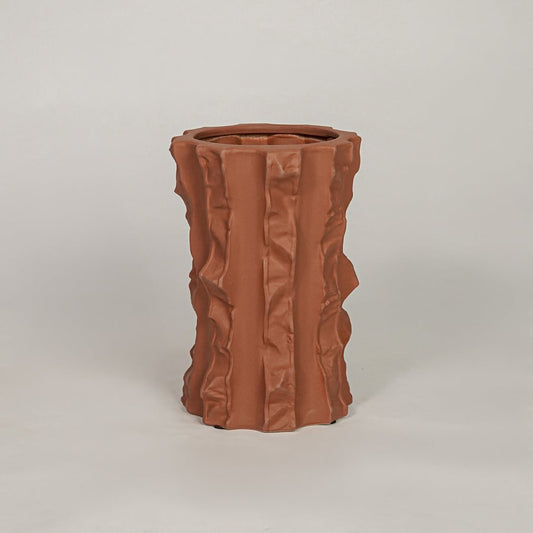 ceramic table vase brown white background