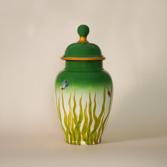 Chinese Green Ceramic Jar With Lid - Large